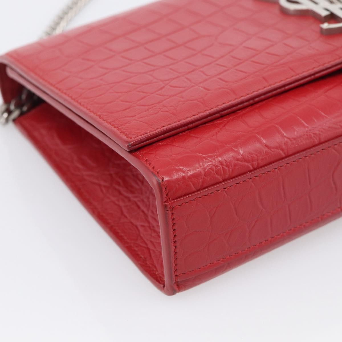 Saint Laurent Classic Monogram Crocodile Embossed Leather Red Leather Crossbody Bag Bag (Pre-Owned)
