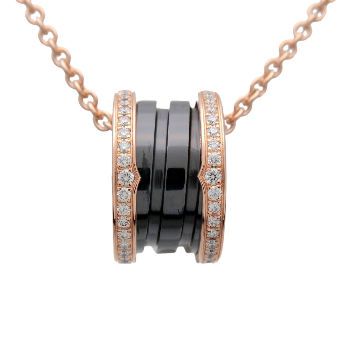 Bvlgari B.Zero1 Pendant 18K Rose Gold And Ceramic With Diamonds Pink Rose_Gold Necklace Jewelry (Pre-Owned)
