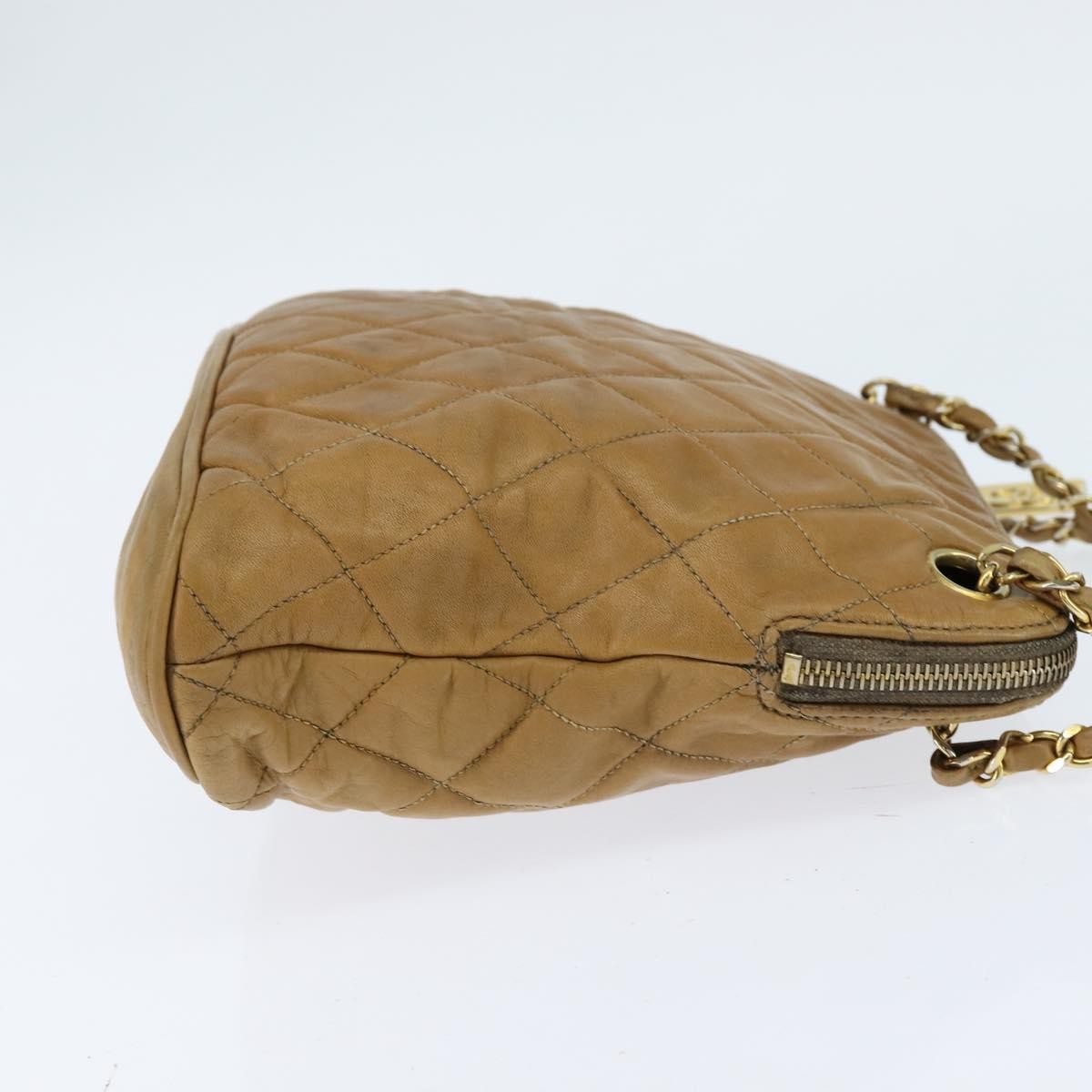 Chanel Vintage Zip Chain Quilted Lambskin Brown Leather Shoulder Bag Bag (Pre-Owned)