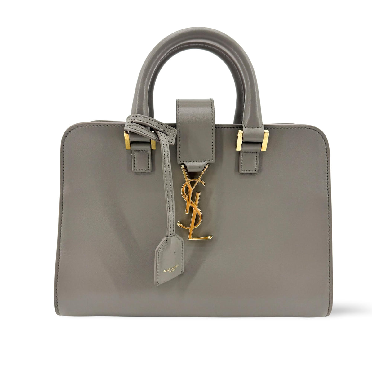 Saint Laurent Monogram Cabas Leather Gray Leather Tote Bag Bag (Pre-Owned)