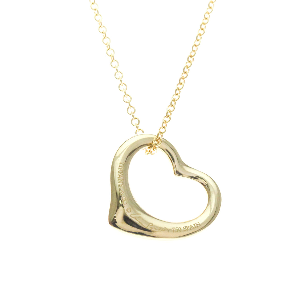 Tiffany & Co. Elsa Peretti Open Heart Pendant 18K Yellow Gold Gold Yellow_Gold Necklace Jewelry (Pre-Owned)