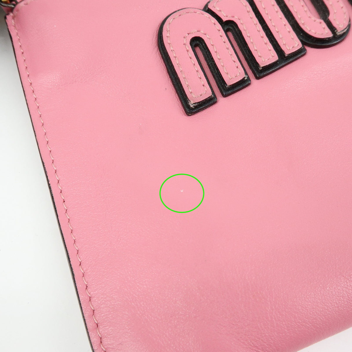 Miu Miu Logo Chain Clutch Shearling Pink Leather Clutche & Pouche Bag (Pre-Owned)