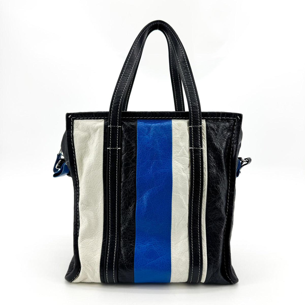 Balenciaga Bazar Striped Leather Black Leather Tote Bag Bag (Pre-Owned)