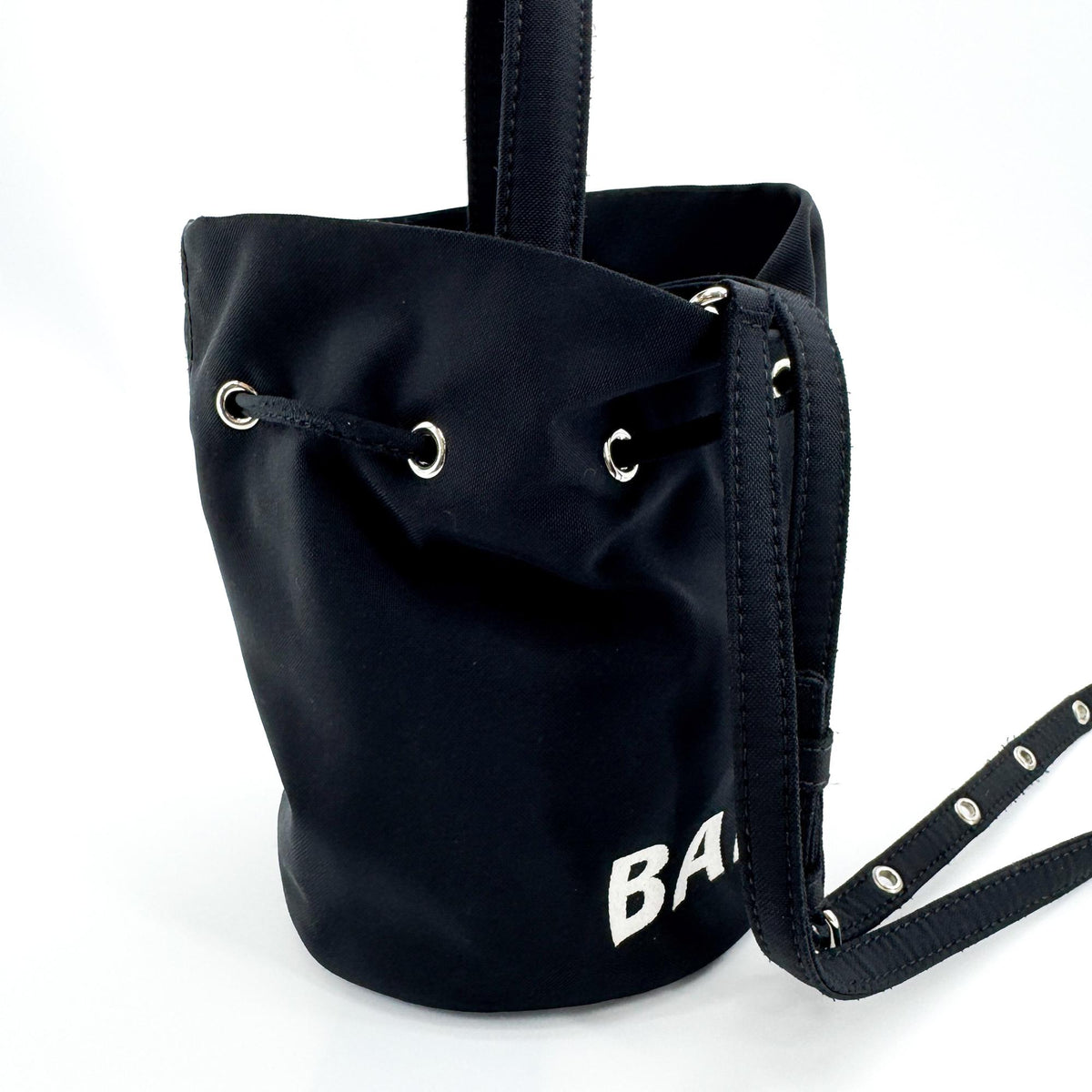 Balenciaga Wheel Drawstring Bucket Nylon Black Canvas Handbag (Pre-Owned)