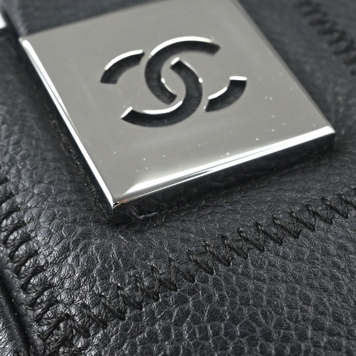 Chanel Square Stitch Satchel Caviar Black Leather Handbag (Pre-Owned)