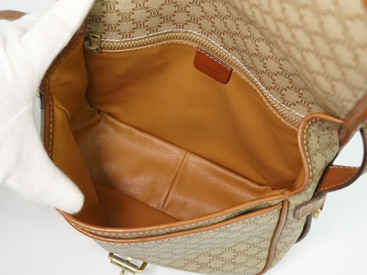 Celine Vintage Macadam Canvas And Leather Beige Canvas Shoulder Bag Bag (Pre-Owned)