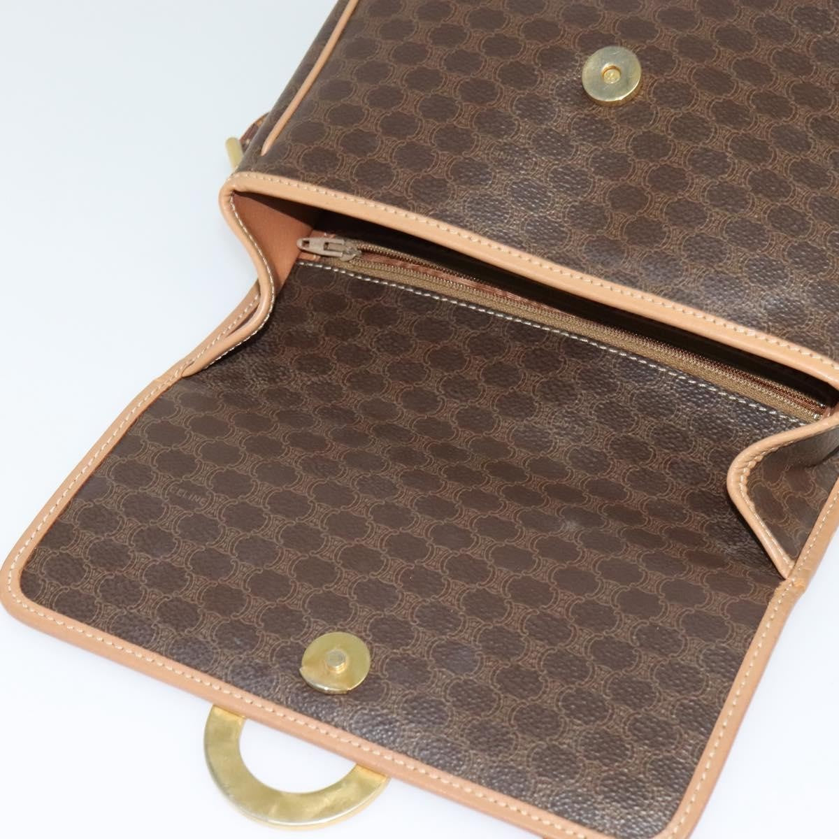 Celine Vintage Macadam Circle Logo Canvas And Leather Brown Canvas Shoulder Bag Bag (Pre-Owned)
