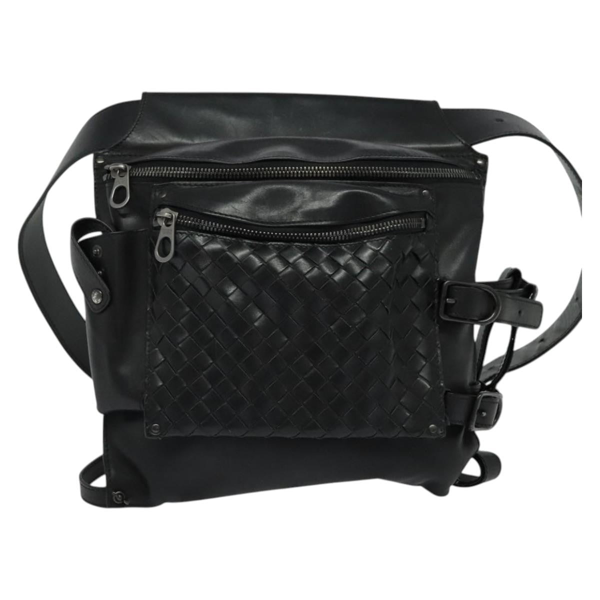 Bottega Veneta Utility Waist Leather With Intrecciato Black Leather Shoulder Bag Bag (Pre-Owned)