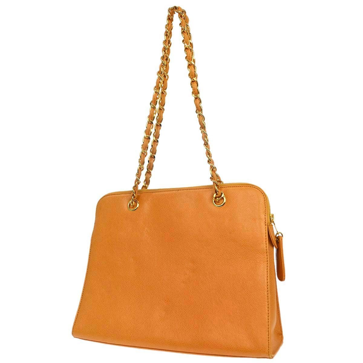 Chanel Vintage Front Pocket Leather Orange Leather Shoulder Bag Bag (Pre-Owned)