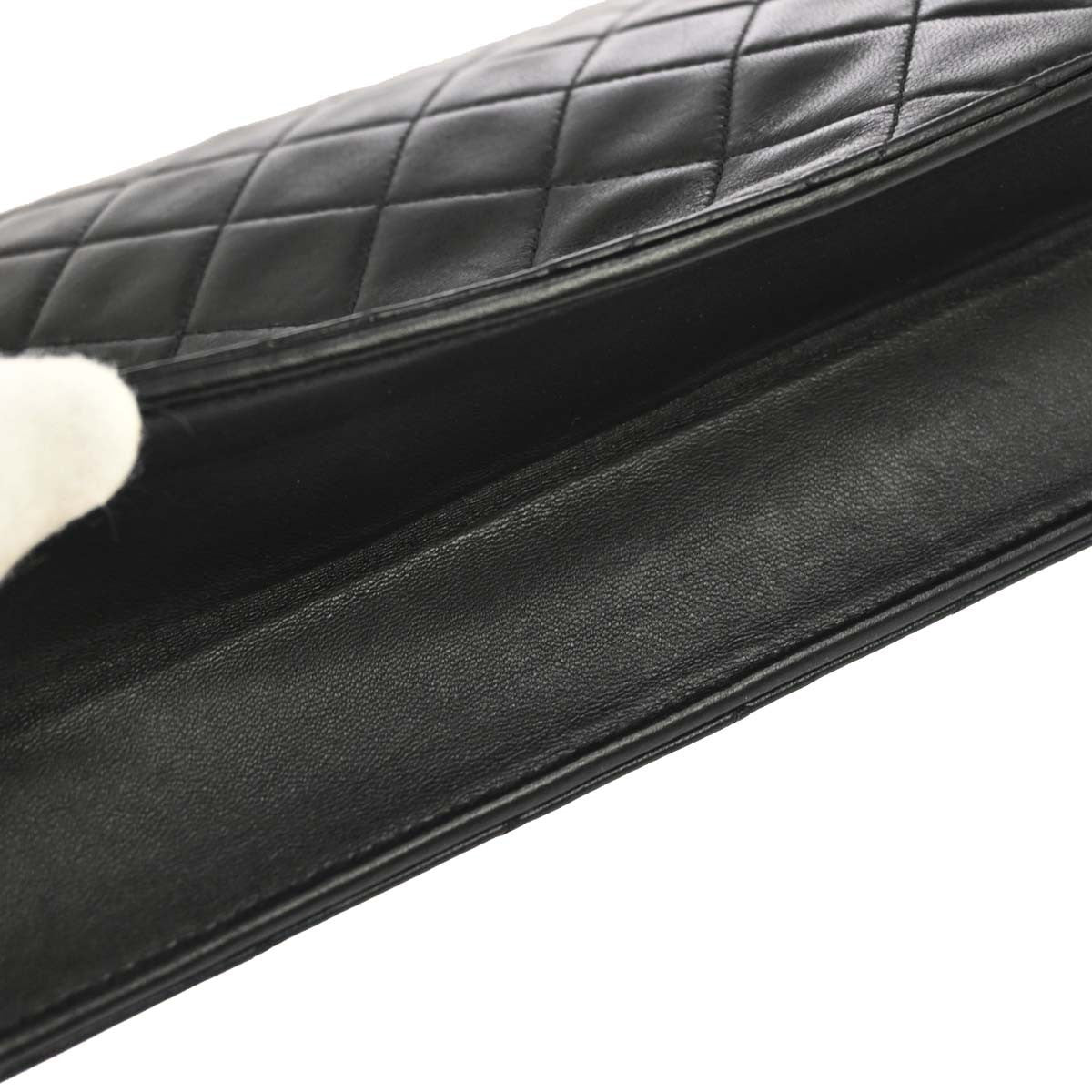 Chanel Vintage Classic Flap Quilted Lambskin Black Leather Shoulder Bag Bag (Pre-Owned)