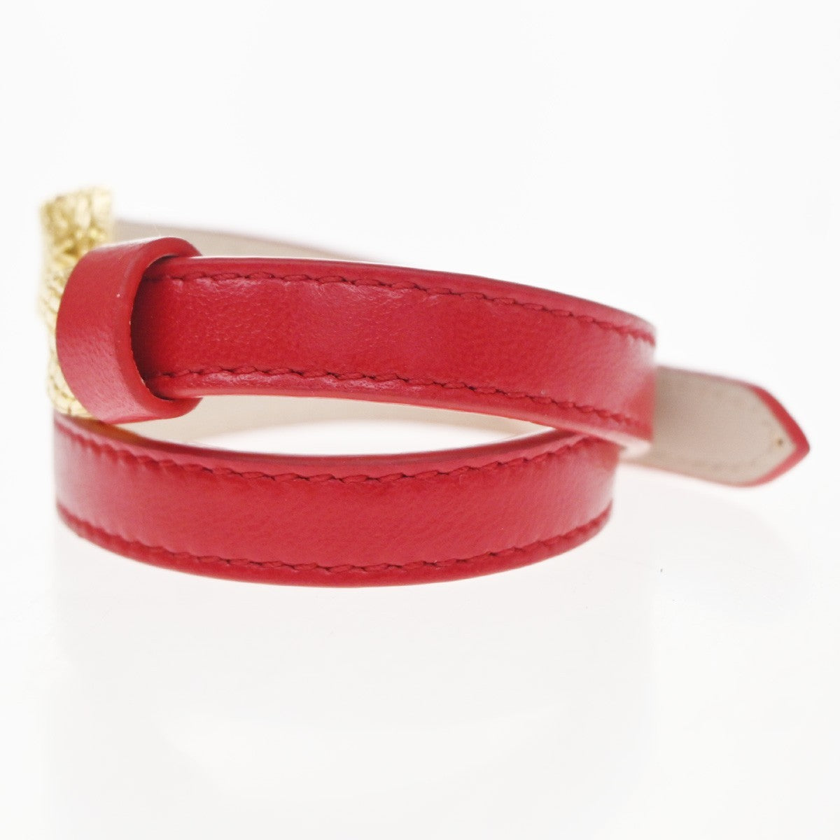 Bvlgari Serpenti Forever Double Wrap Leather Red Leather Bracelet Jewelry (Pre-Owned)