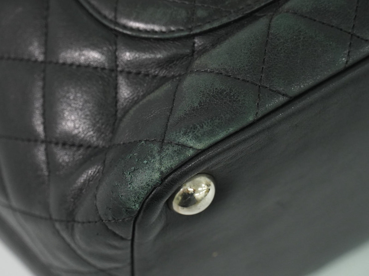 Chanel Cambon Quilted Leather Black Leather Tote Bag Bag (Pre-Owned)