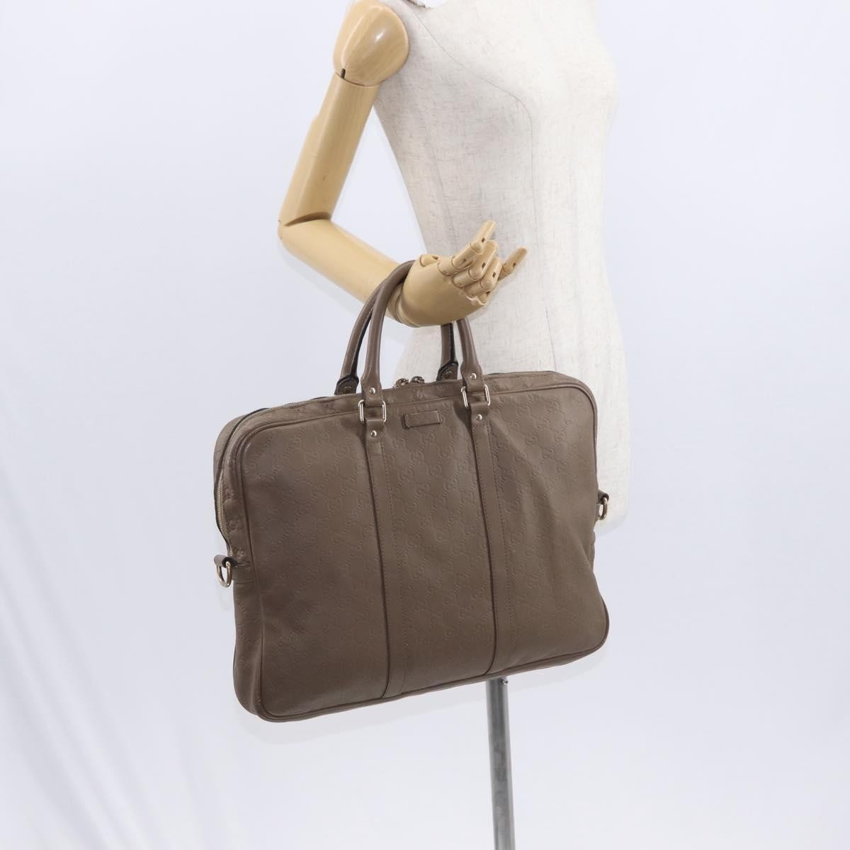 Gucci Convertible Briefcase Leather Brown Leather Briefcase Bag (Pre-Owned)