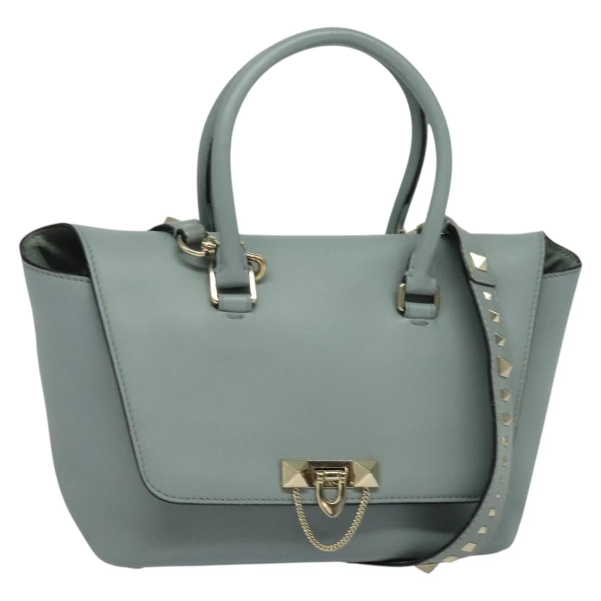 Valentino Garavani Demilune Flap Satchel Leather Blue Leather Bag (Pre-Owned)