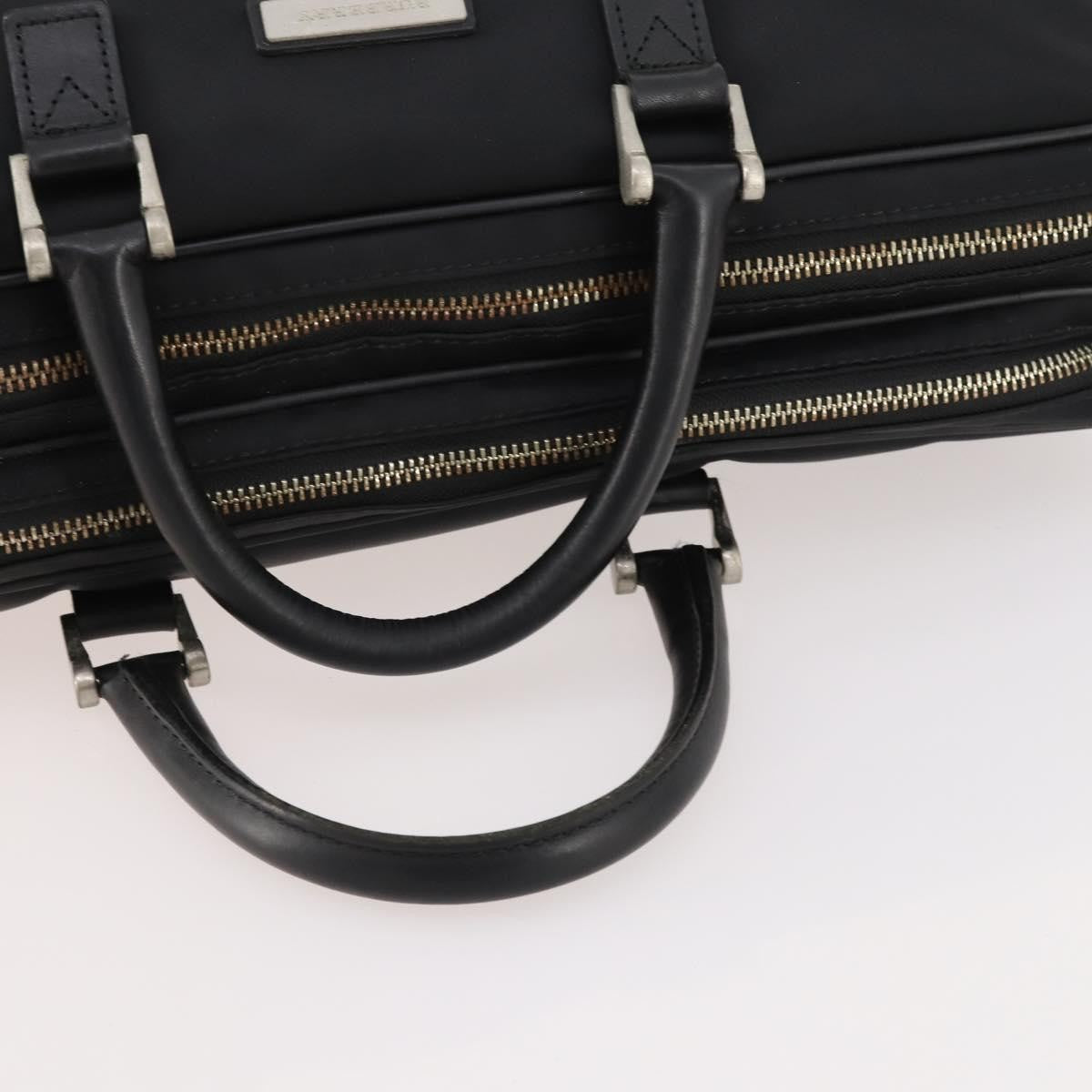 Burberry Front Zip Pocket Convertible Leather Black Nylon Briefcase Bag (Pre-Owned)