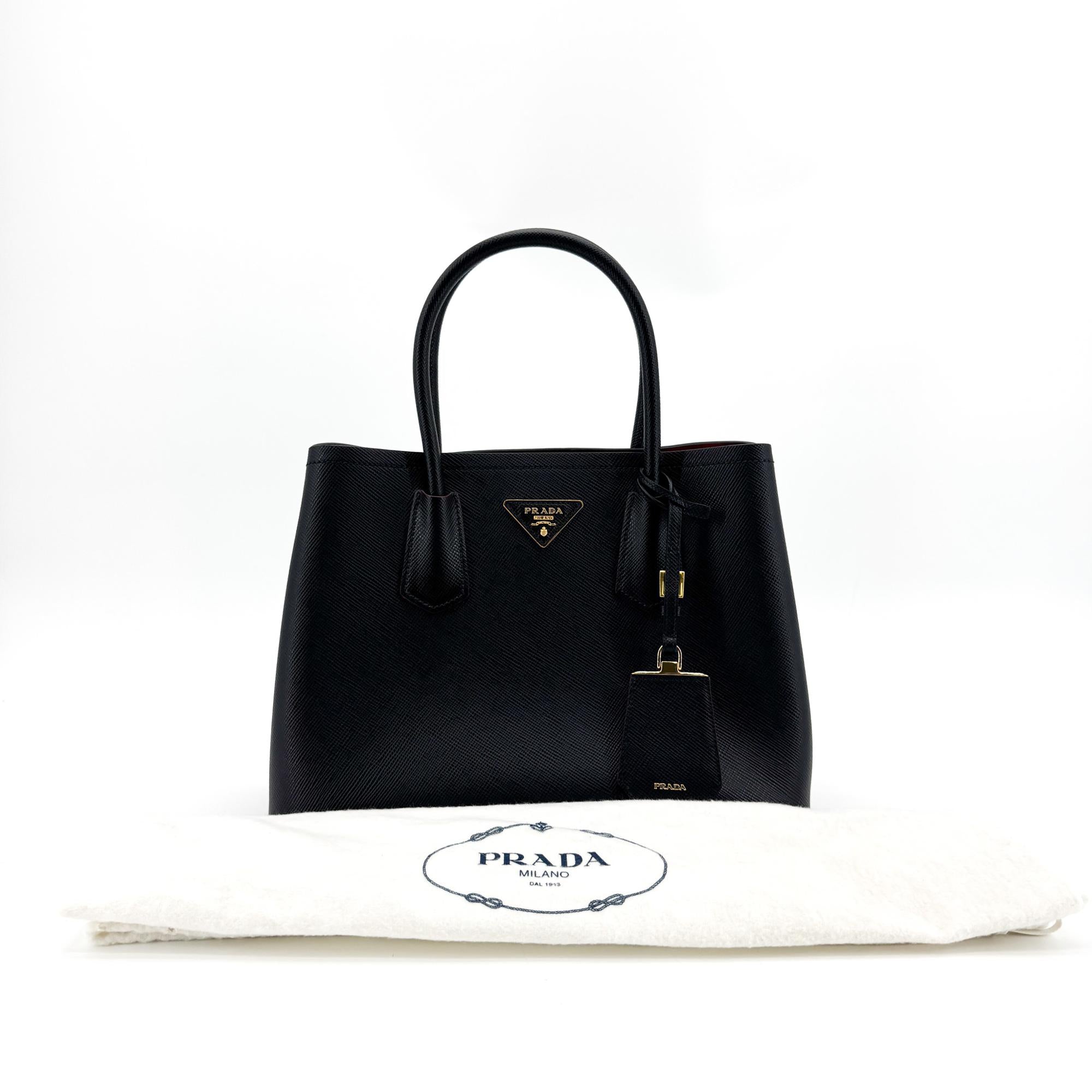 Prada Cuir Double Saffiano Leather Black Leather Tote Bag Bag (Pre-Owned)