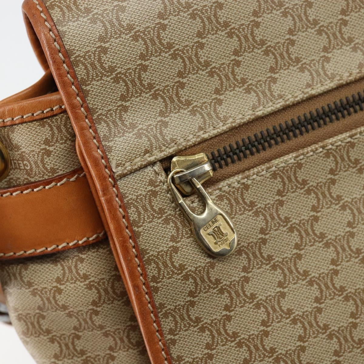 Celine Macadam Shoulder Pvc Leather Beige Canvas Bag (Pre-Owned)