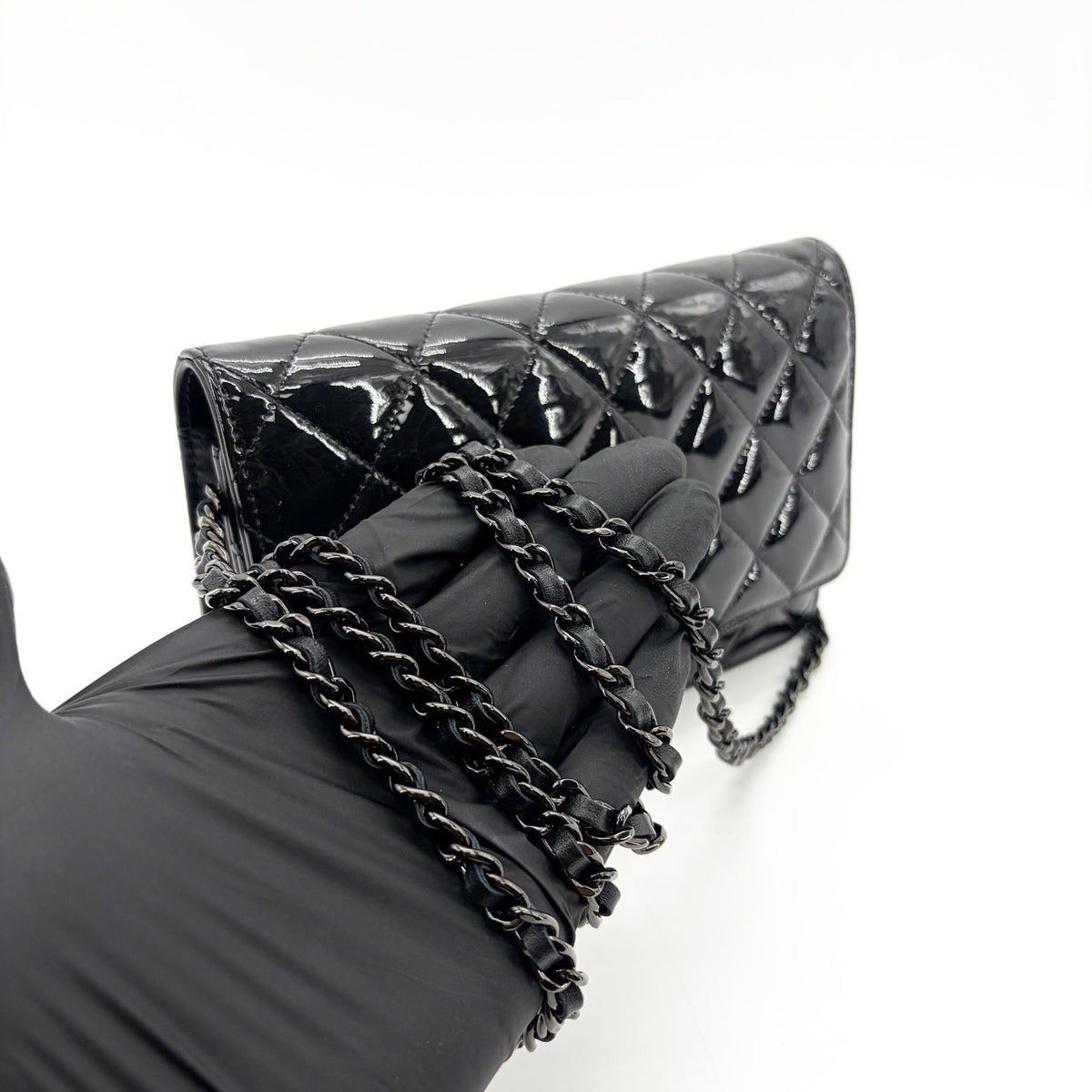 Chanel So Black Wallet On Chain Quilted Patent Black Patent_Leather Crossbody Bag Bag (Pre-Owned)