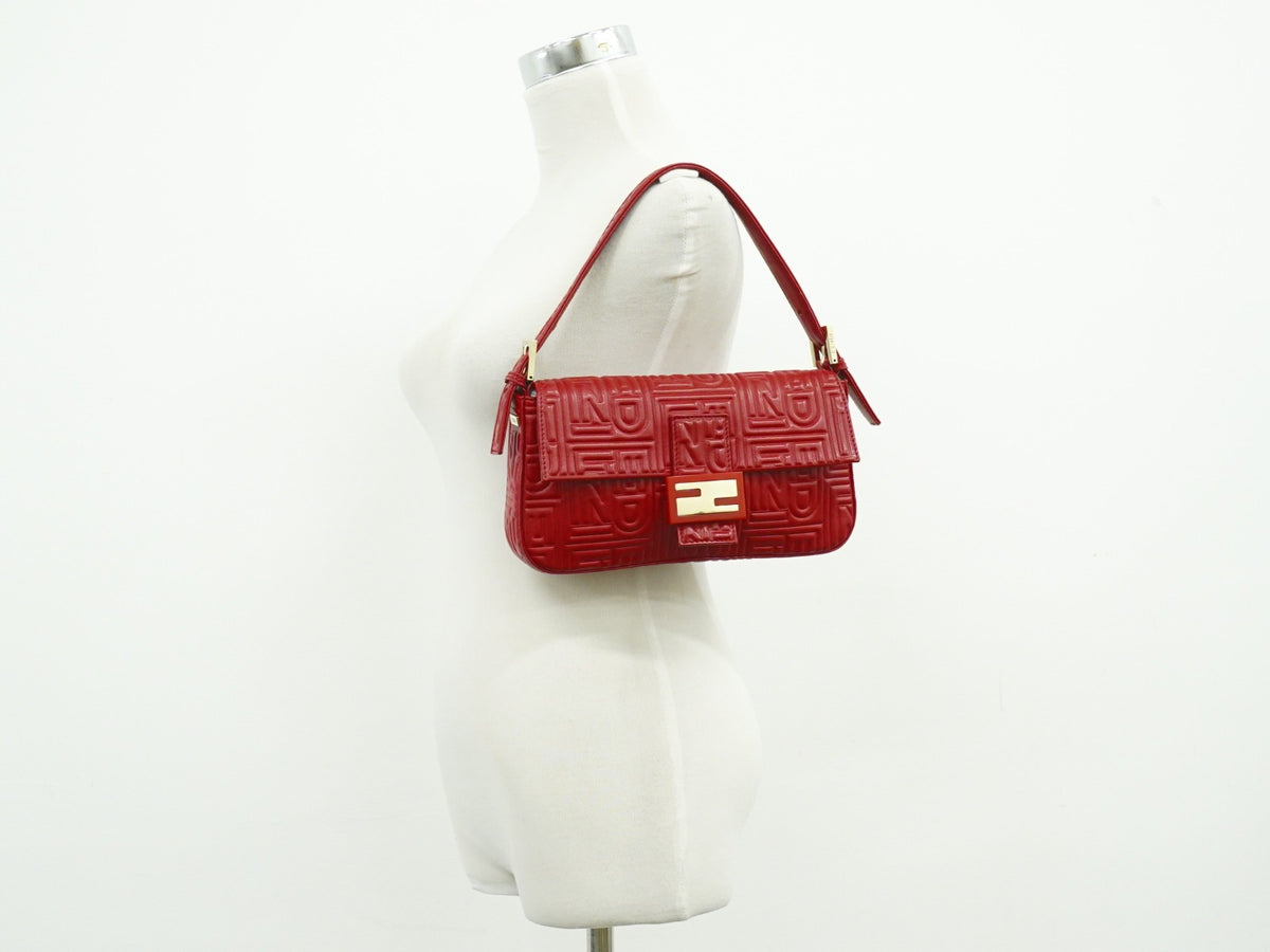 Fendi Mamma Baguette Leather Red Leather Handbag (Pre-Owned)