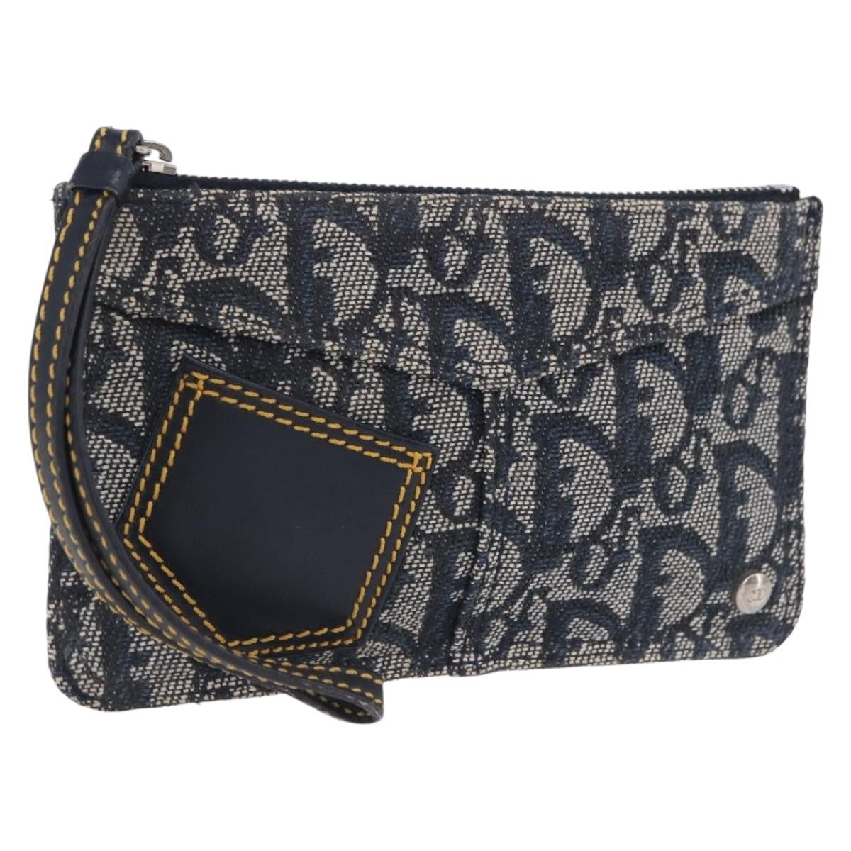 Christian Dior A5 Pouch Oblique Canvas Navy Canvas Clutche & Pouche Bag (Pre-Owned)