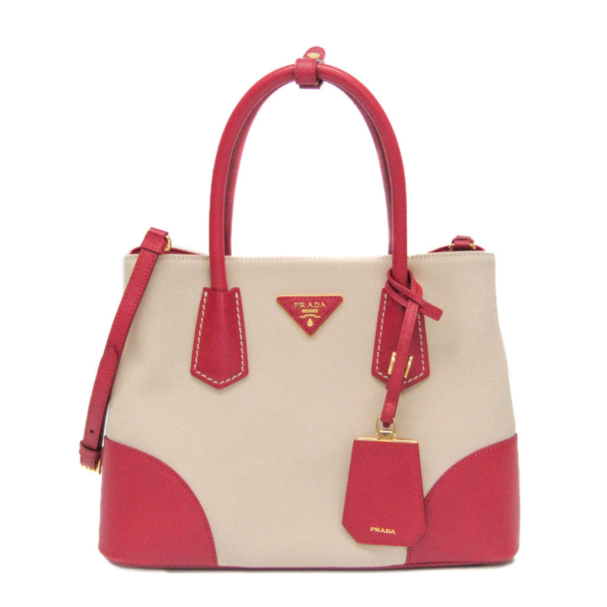 Prada Cuir Double Canvas And Saffiano Leather Beige Canvas Tote Bag Bag (Pre-Owned)