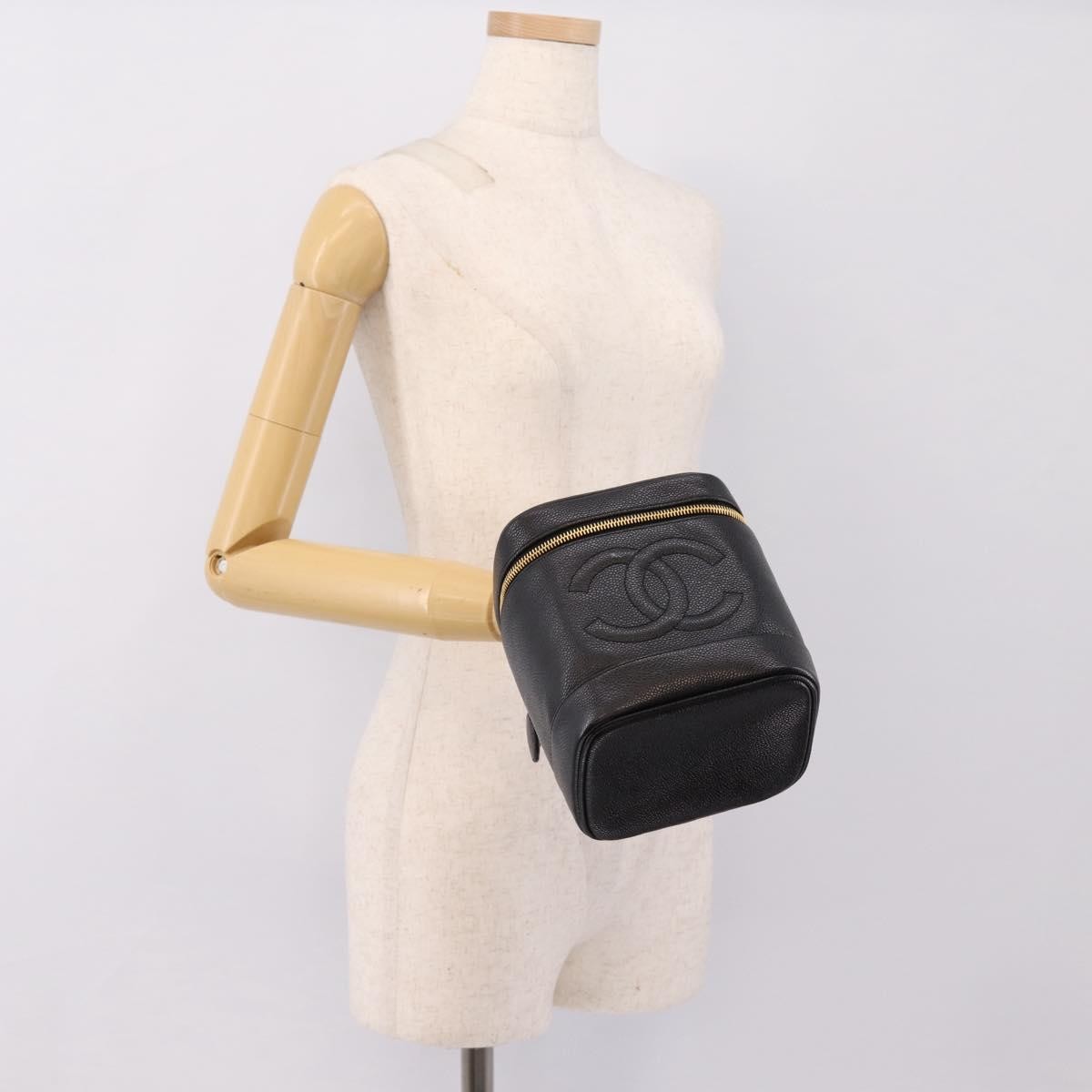 Chanel Vintage Timeless Cosmetic Case Caviar Black Leather Handbag (Pre-Owned)