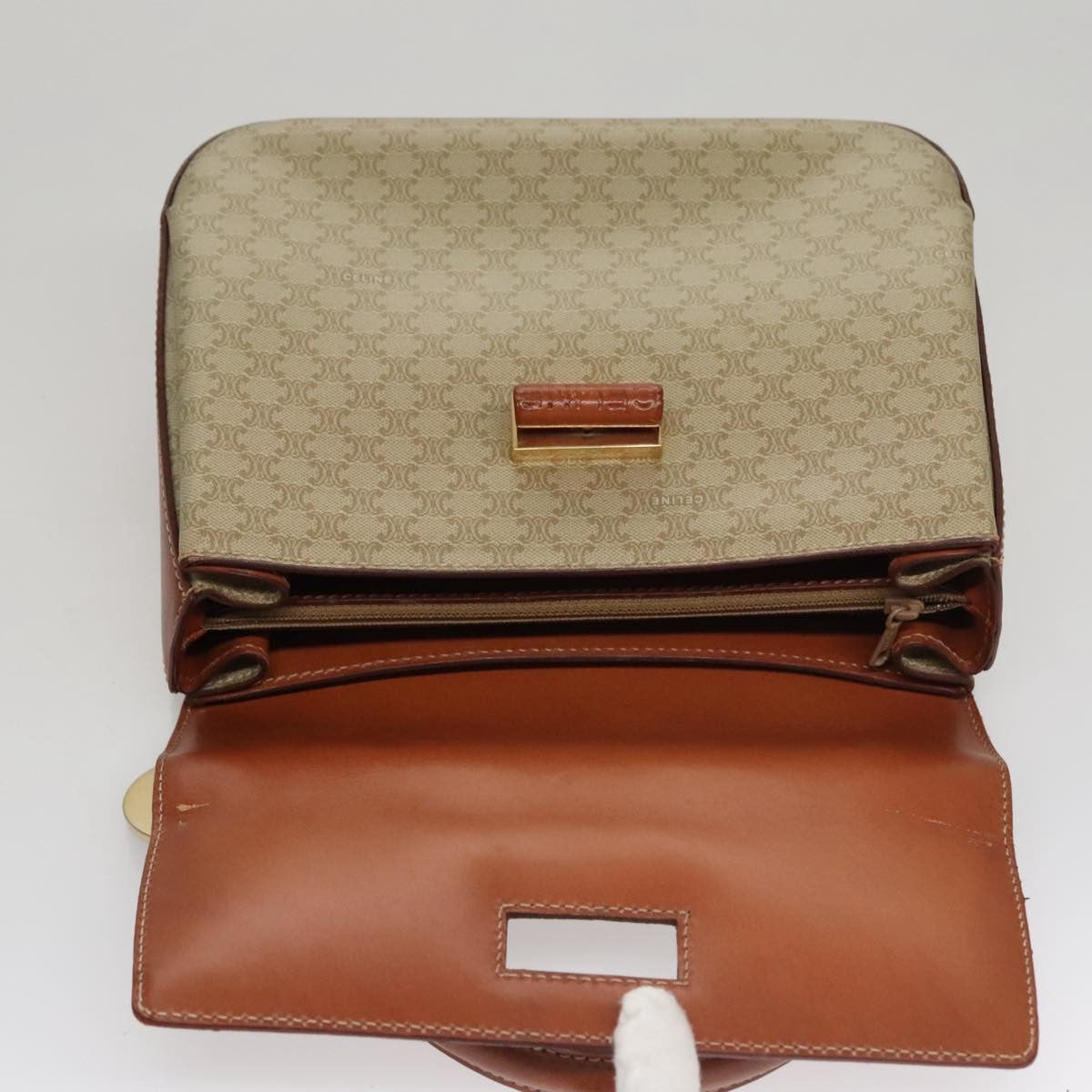 Celine Vintage Convertible Top Handle Macadam Coated Canvas Beige Canvas Handbag (Pre-Owned)