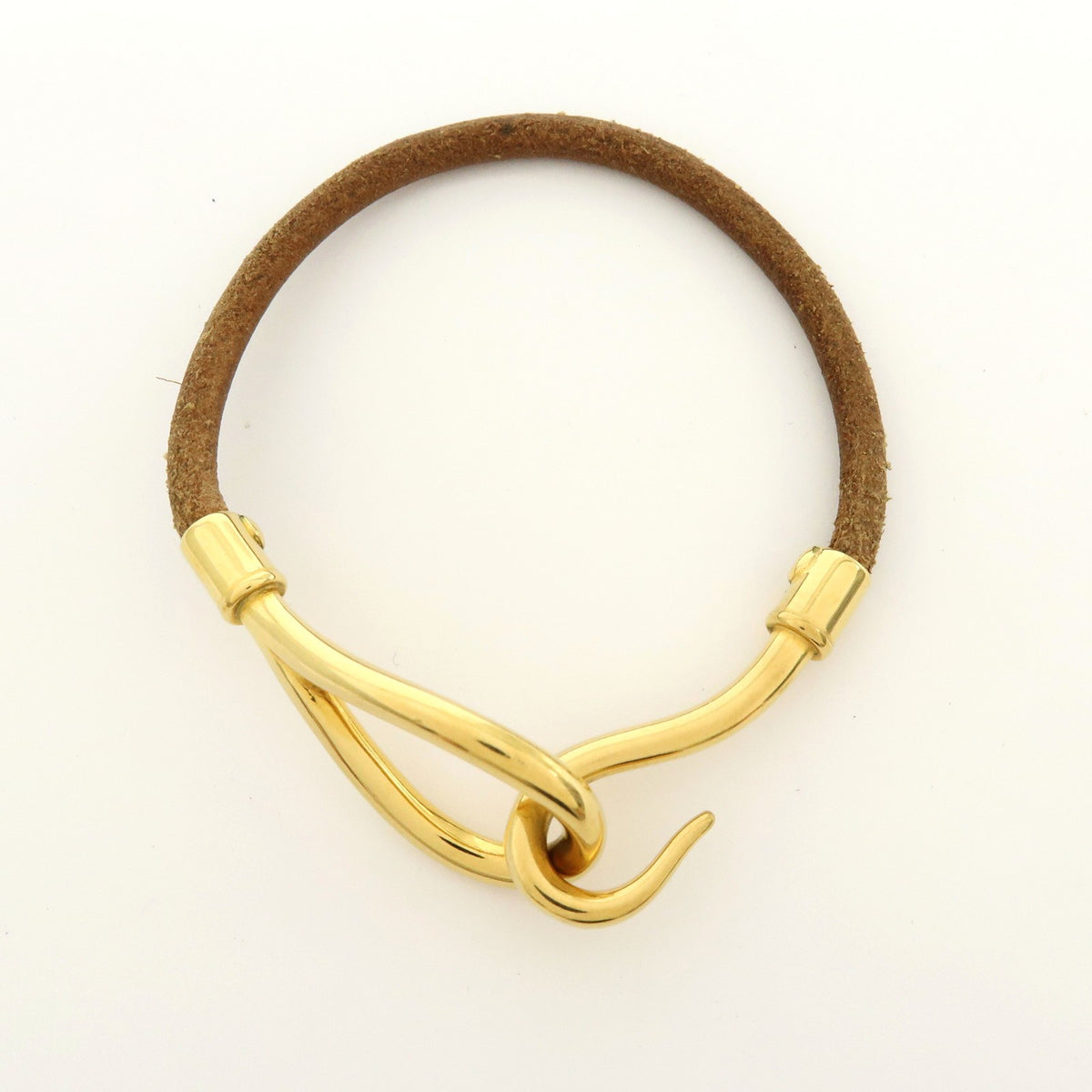 Hermes Jumbo Hook Braided Leather And Metal Brown Leather Bracelet Jewelry (Pre-Owned)
