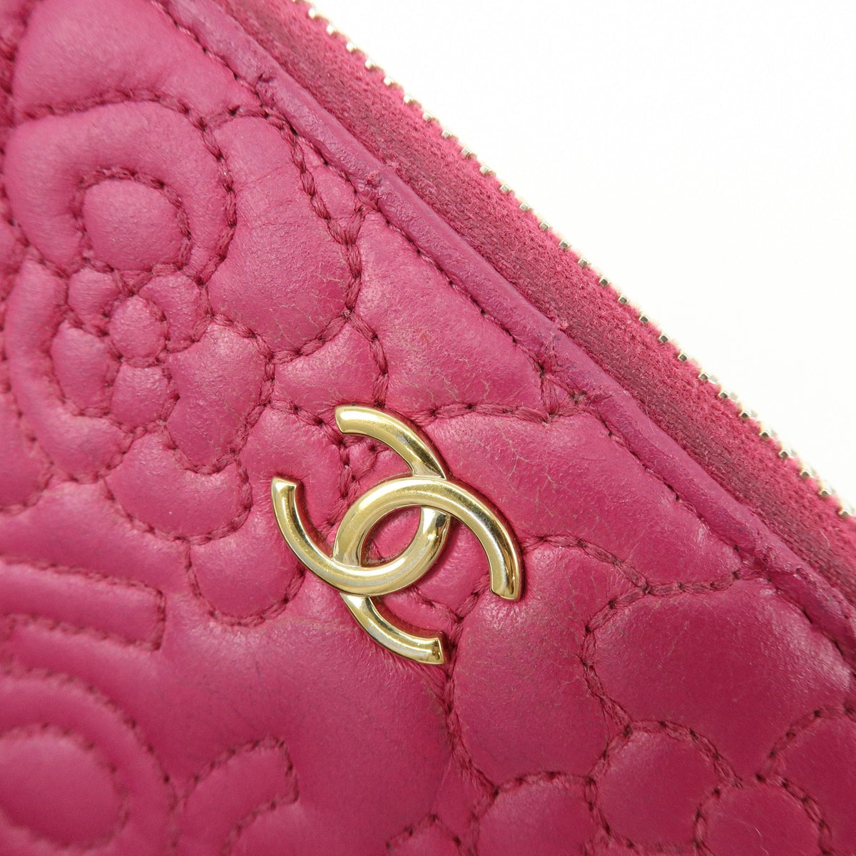 Chanel Zip Around Camellia Patent Pink Calfskin Wallets Accessory (Pre-Owned)