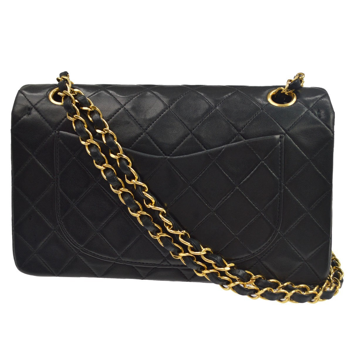 Chanel Vintage Classic Double Flap Quilted Lambskin Black Leather Handbag (Pre-Owned)