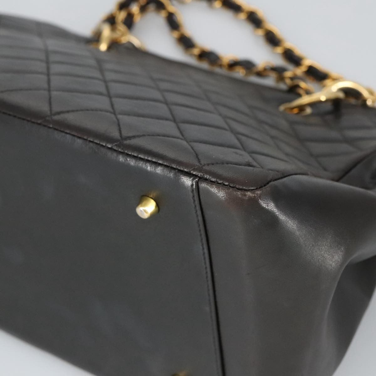 Chanel Vintage Grand Shopping Tote Quilted Lambskin Black Leather Tote Bag Bag (Pre-Owned)