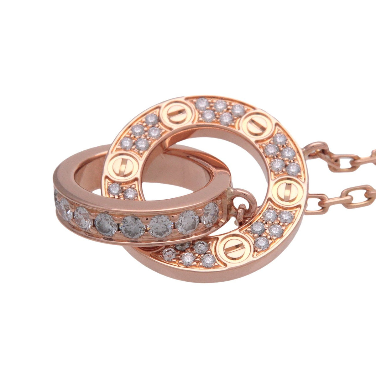 Cartier Love Interlocking Pave 18K Rose Gold And Diamonds Pink Rose_Gold Necklace Jewelry (Pre-Owned)