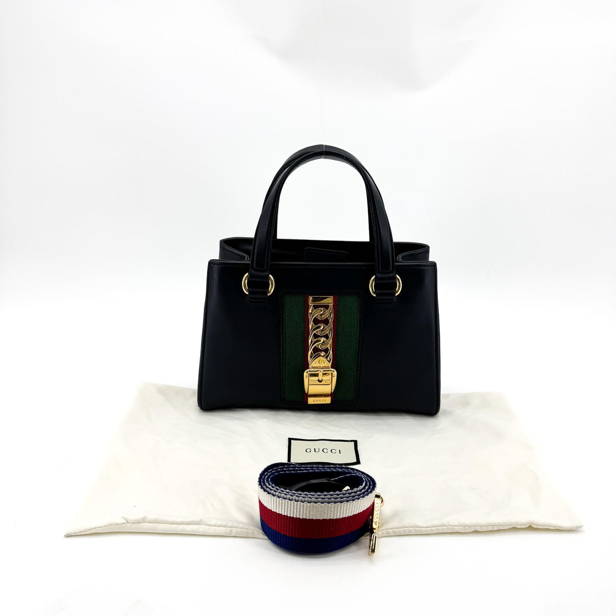 Gucci Sylvie Top Handle Leather Black Leather Handbag (Pre-Owned)