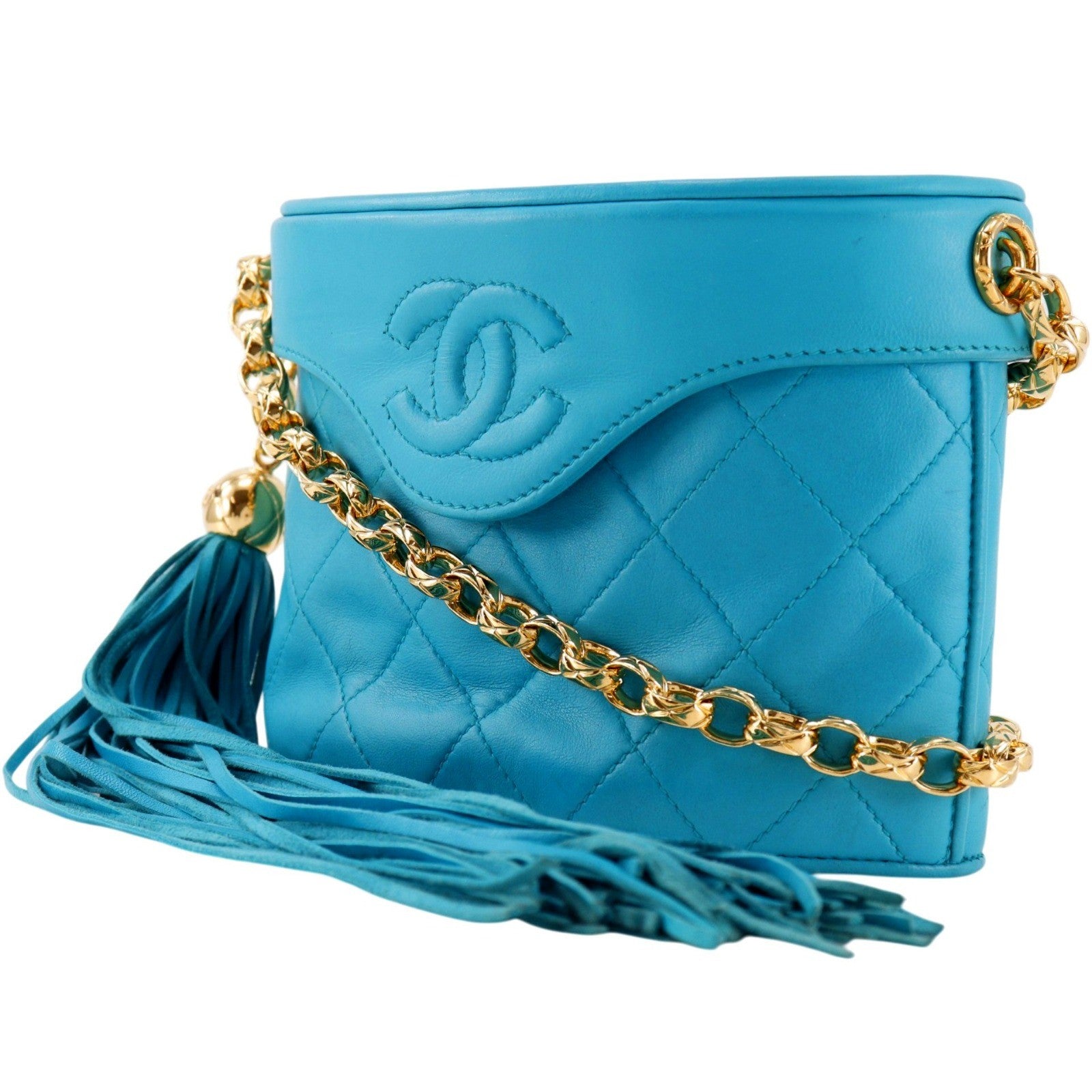 Chanel Vintage Tassel Box Quilted Leather Turquoise Leather Shoulder Bag Bag (Pre-Owned)