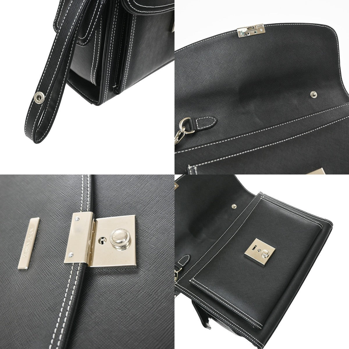 Saint Laurent Front Logo Plaque Convertible Clutch Leather Black Leather Clutche & Pouche Bag (Pre-Owned)