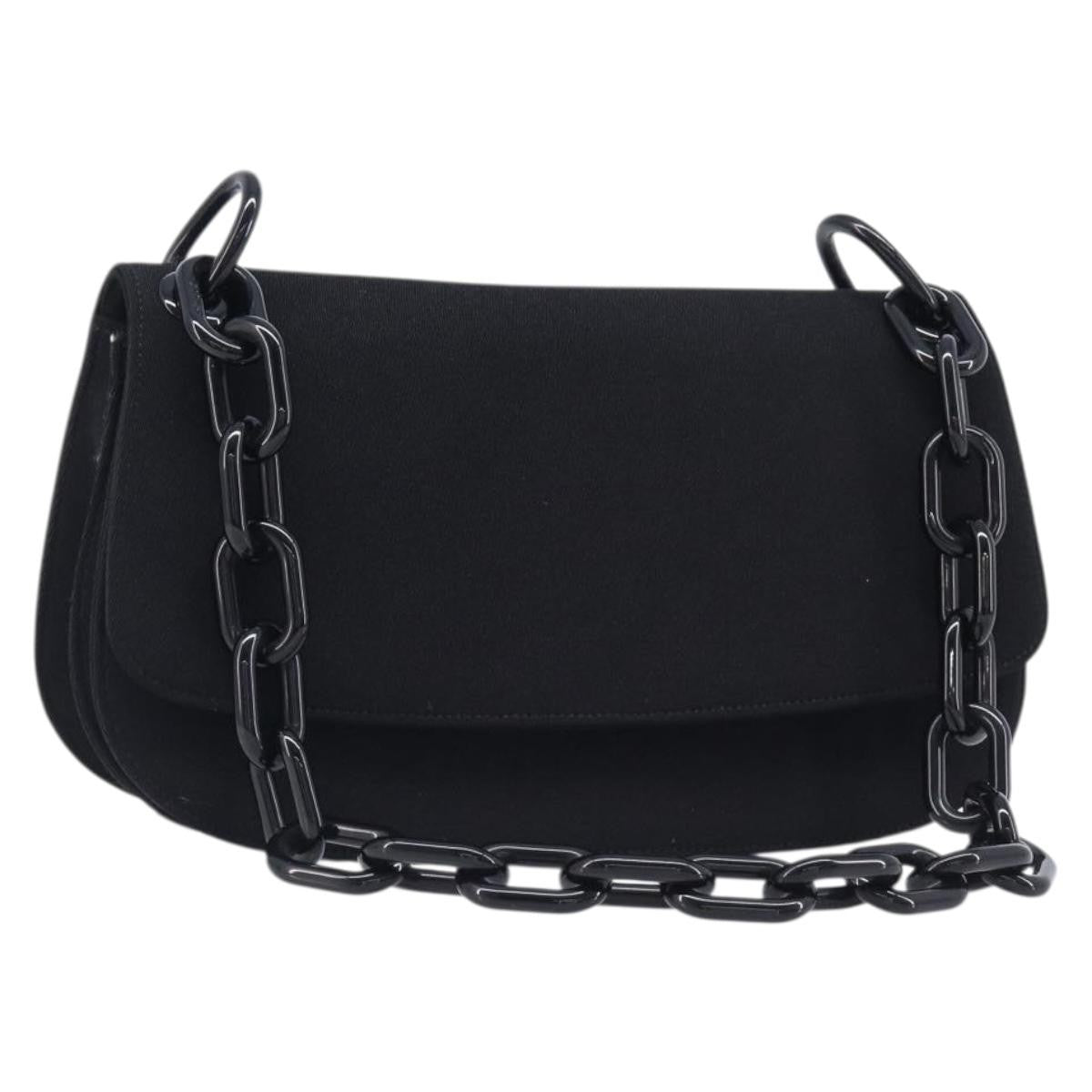 Prada Plastic Chain Flap Bag Canvas Black Cotton Shoulder Bag Bag (Pre-Owned)