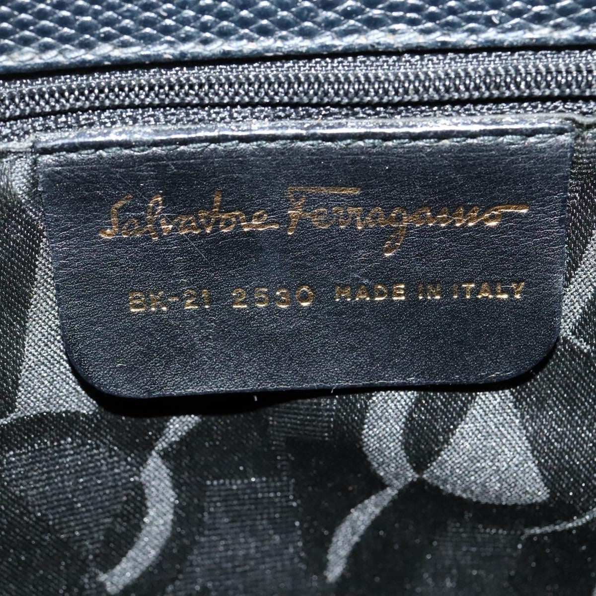 Salvatore Ferragamo Vintage Vara Bow Tote Lizard Embossed Leather Navy Leather Tote Bag Bag (Pre-Owned)