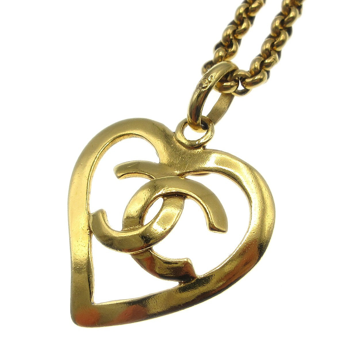 Chanel Cc Heart Pendant Metal Gold Gold_Plated Necklace Jewelry (Pre-Owned)