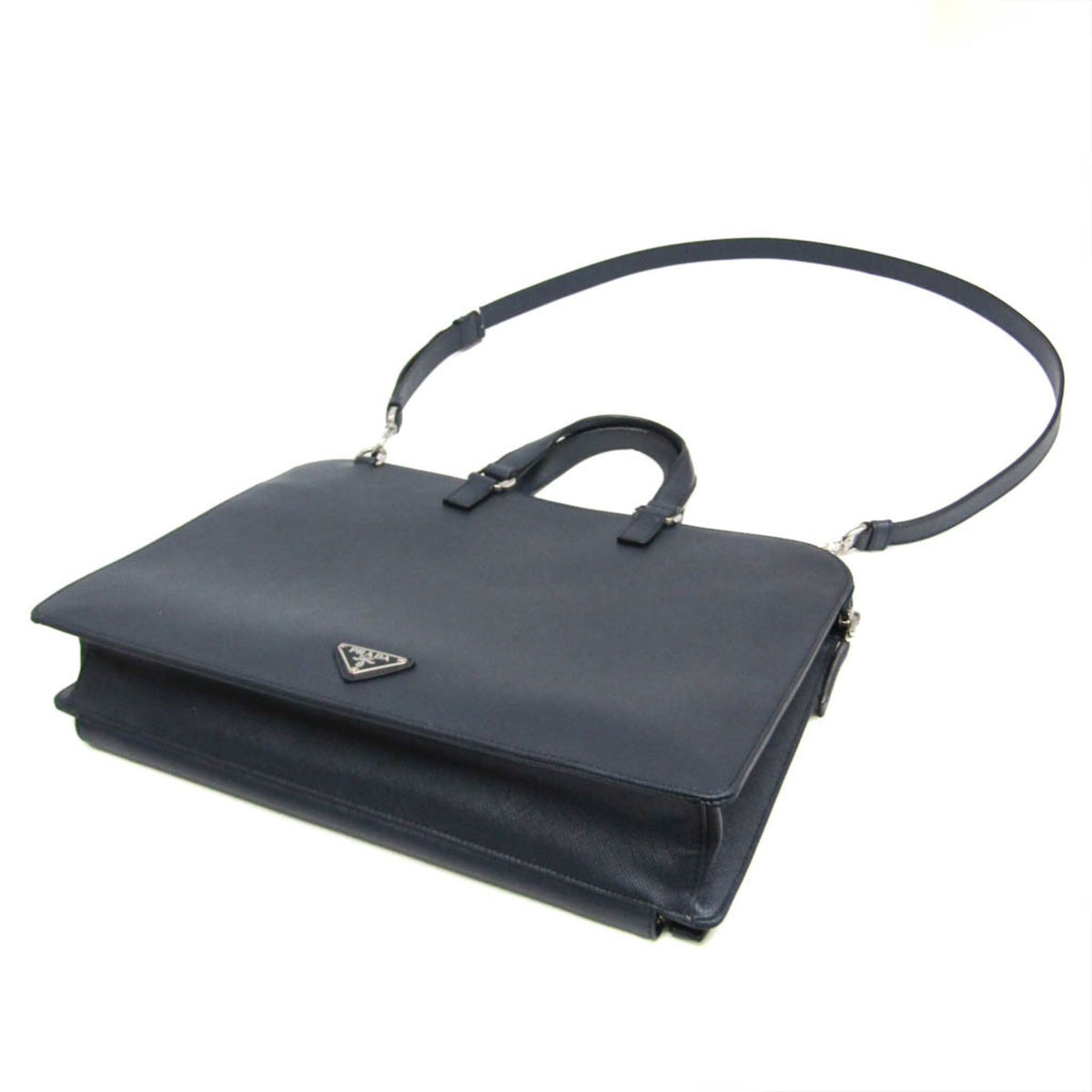 Prada Convertible Travel Saffiano Leather Navy Leather Briefcase Bag (Pre-Owned)