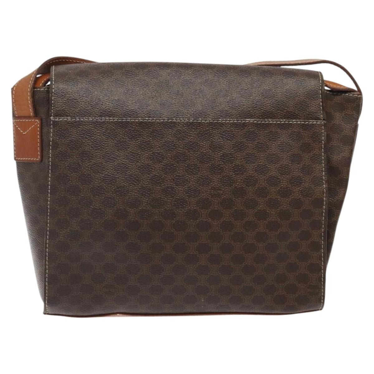 Celine Vintage Macadam Circle Logo Canvas And Leather Brown Canvas Shoulder Bag Bag (Pre-Owned)