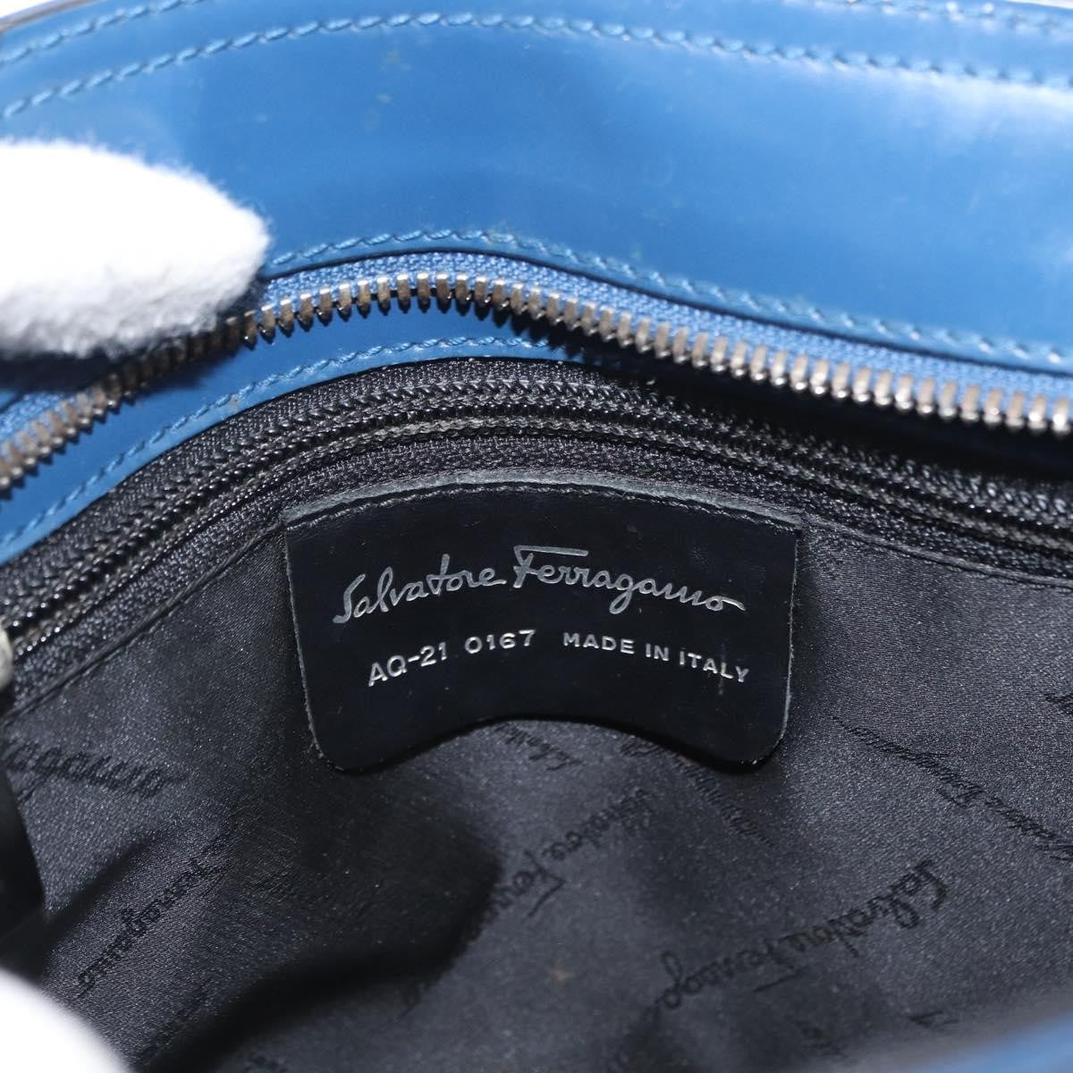 Salvatore Ferragamo Double Gancini Side Buckle Leather Blue Leather Handbag (Pre-Owned)