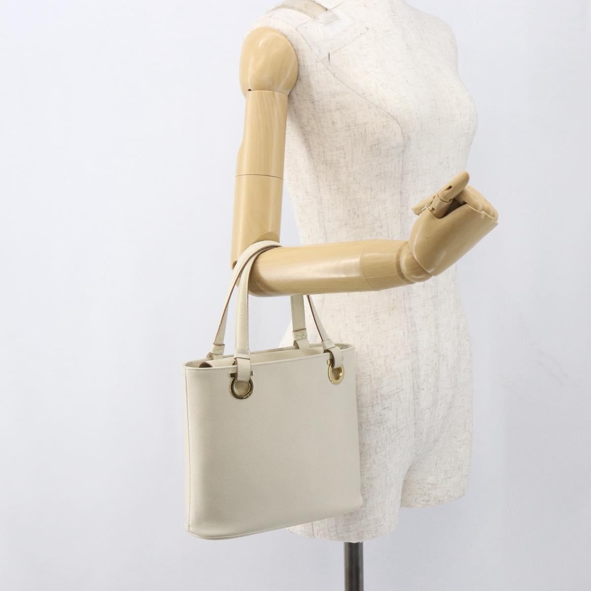 Salvatore Ferragamo Gancini Leather White Leather Handbag (Pre-Owned)