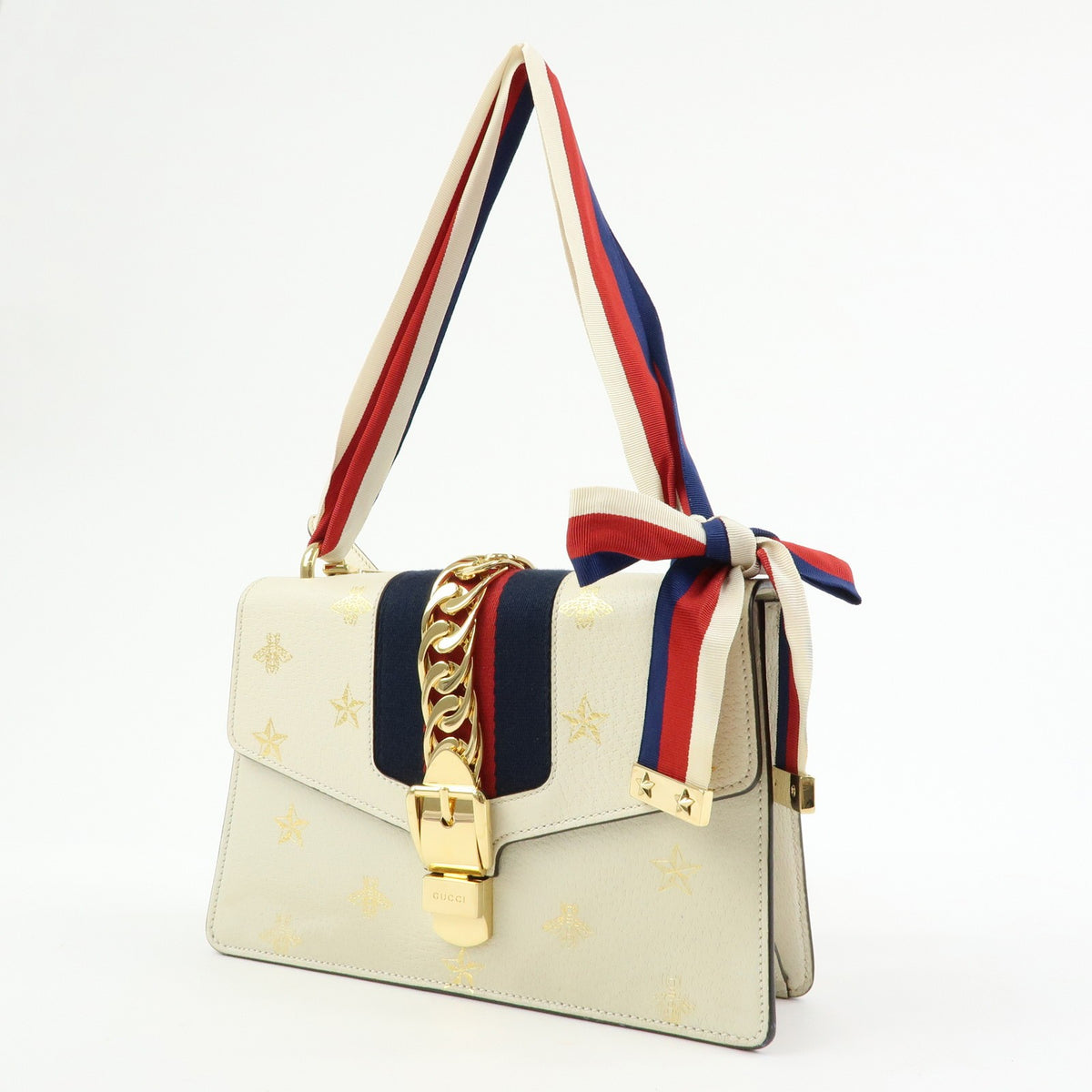 Gucci Sylvie Printed Leather Beige Leather Shoulder Bag Bag (Pre-Owned)