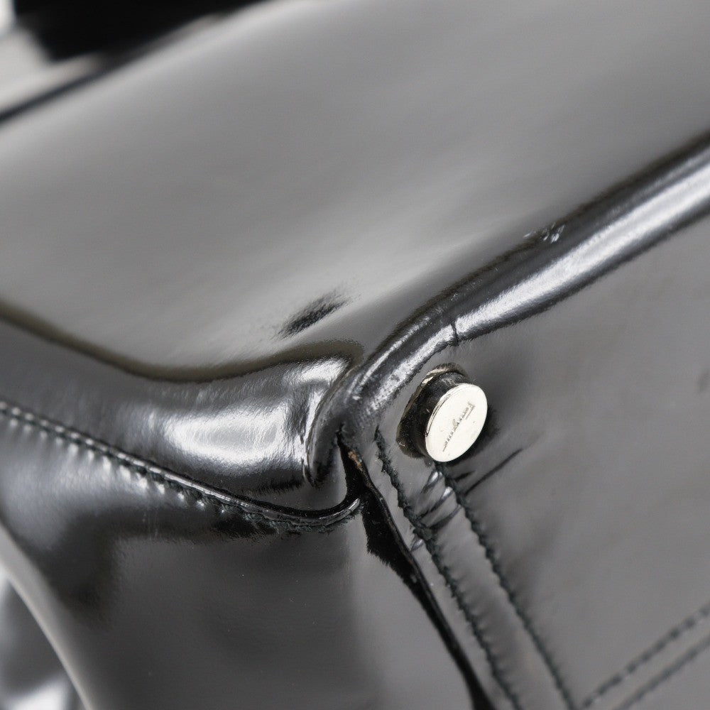 Salvatore Ferragamo Convertible Vara Bow Tote Patent Leather Black Patent_Leather Handbag (Pre-Owned)