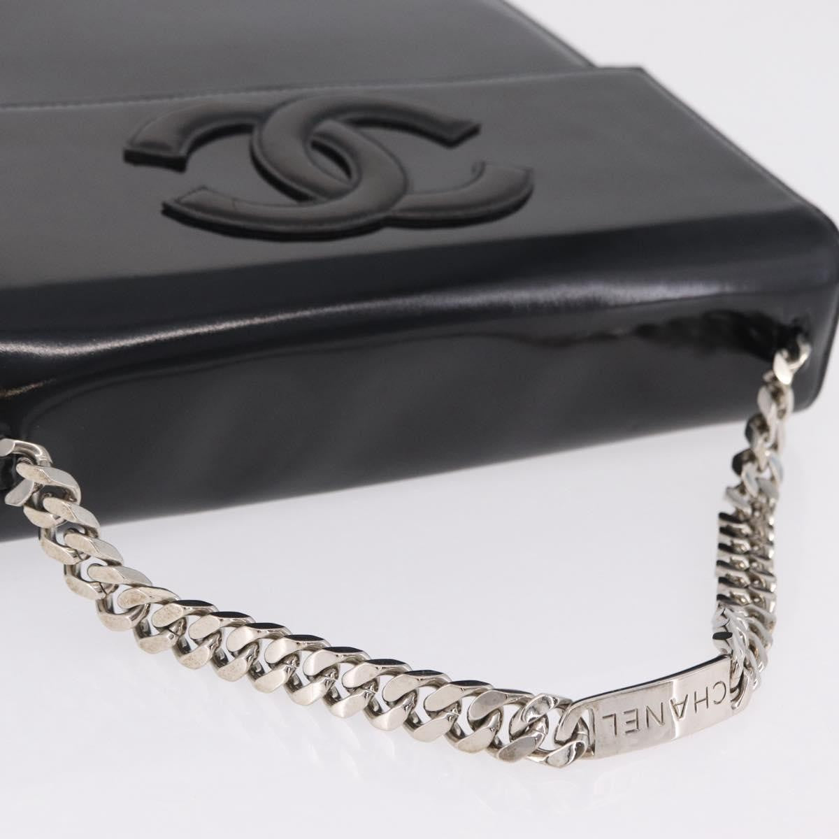 Chanel Vintage Cc Box Flap Leather Black Patent_Leather Handbag (Pre-Owned)
