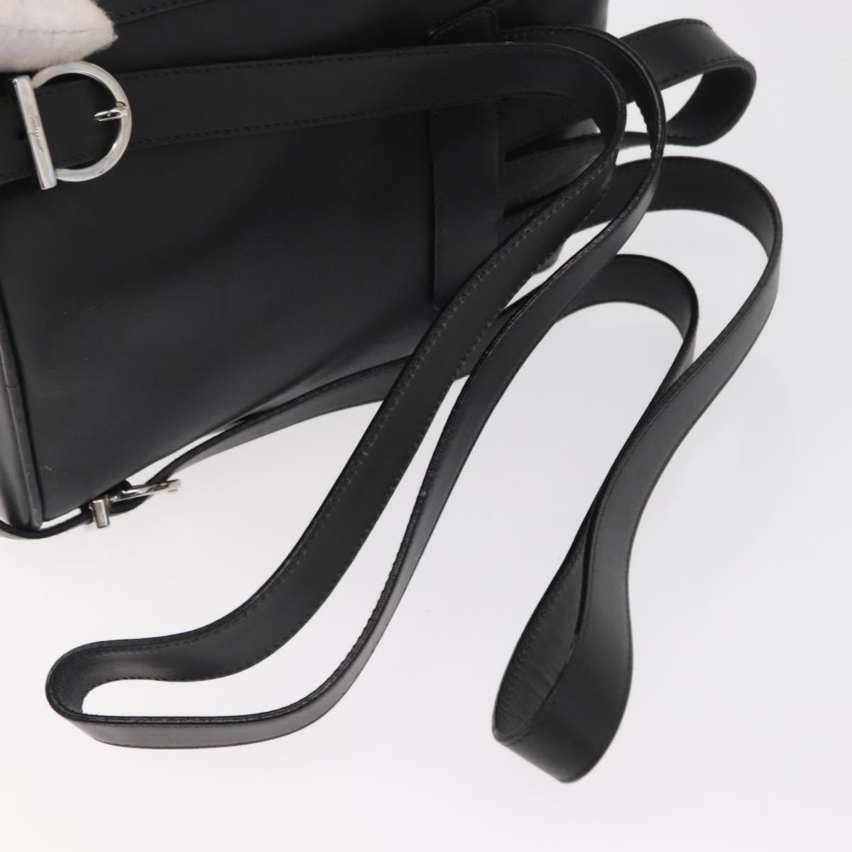 Salvatore Ferragamo Gancini Flap Drawstring Leather Black Leather Backpack Bag (Pre-Owned)