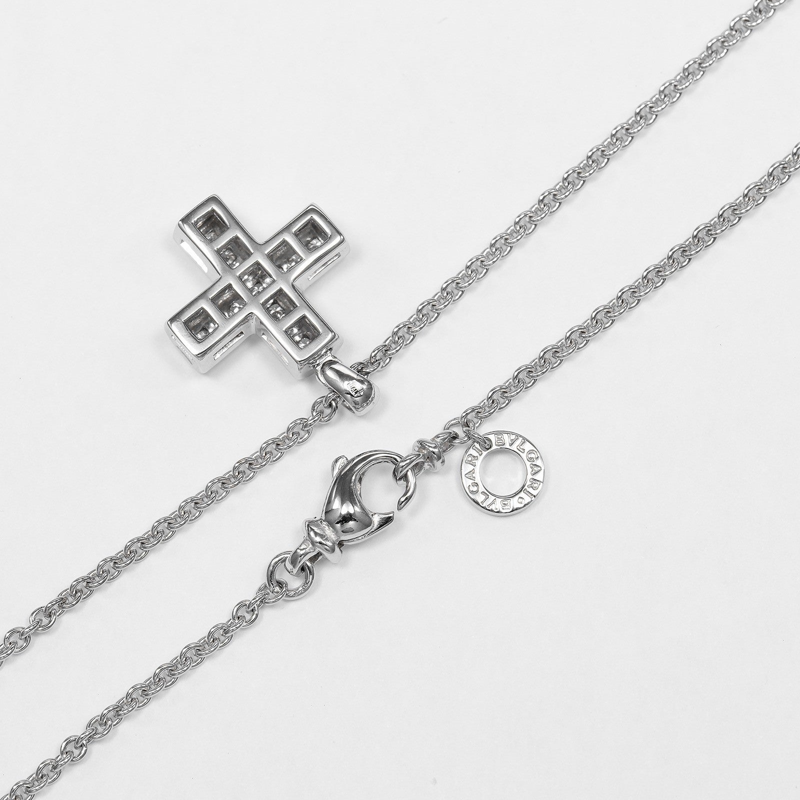 Bvlgari Greek Cross 18K White Gold With Diamonds Silver White_Gold Necklace Jewelry (Pre-Owned)