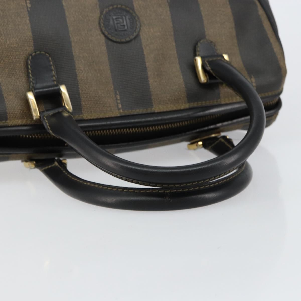 Fendi Vintage Pequin Boston Coated Canvas Black Canvas Bag (Pre-Owned)