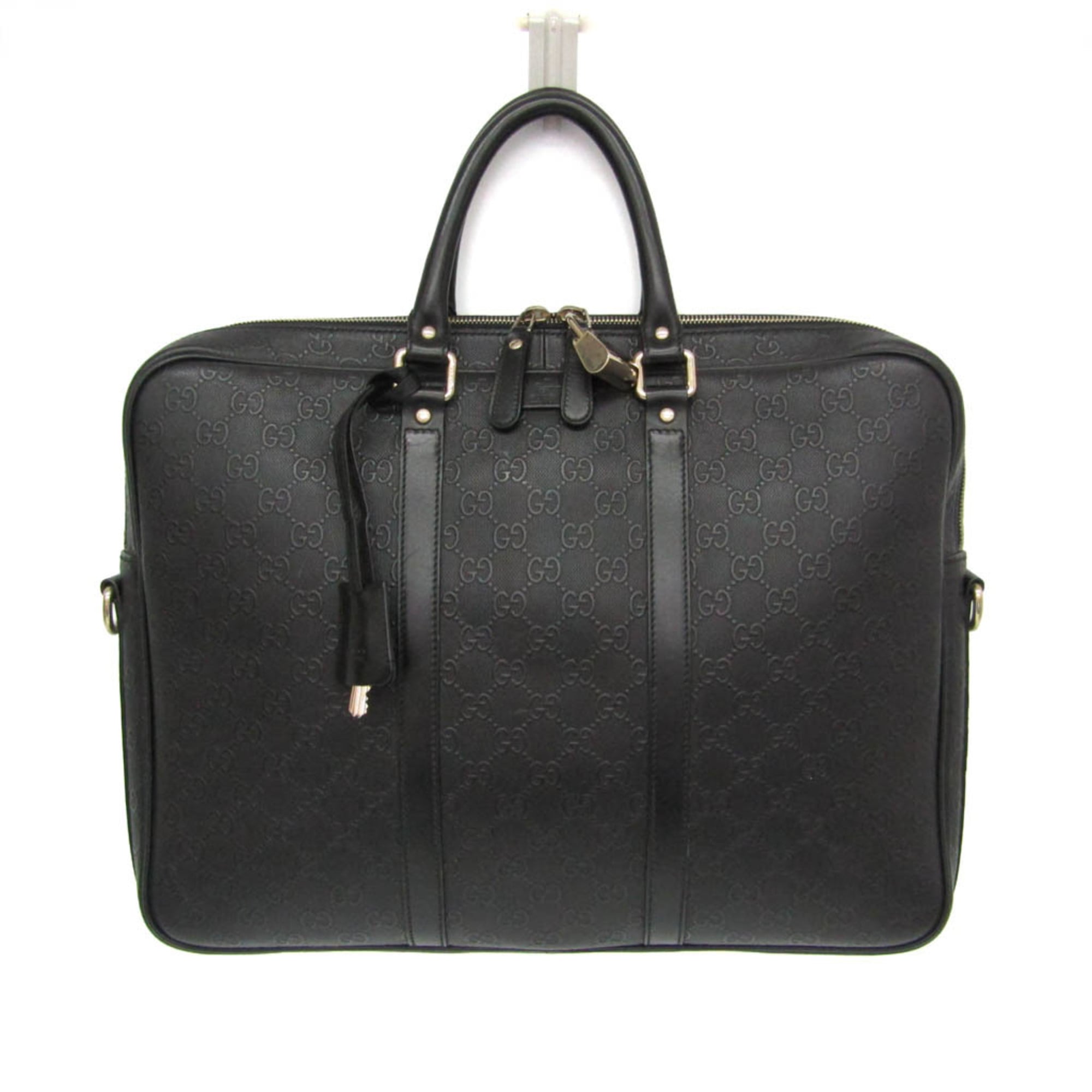 Gucci Convertible Briefcase Guccissima Leather Black Leather Briefcase Bag (Pre-Owned)