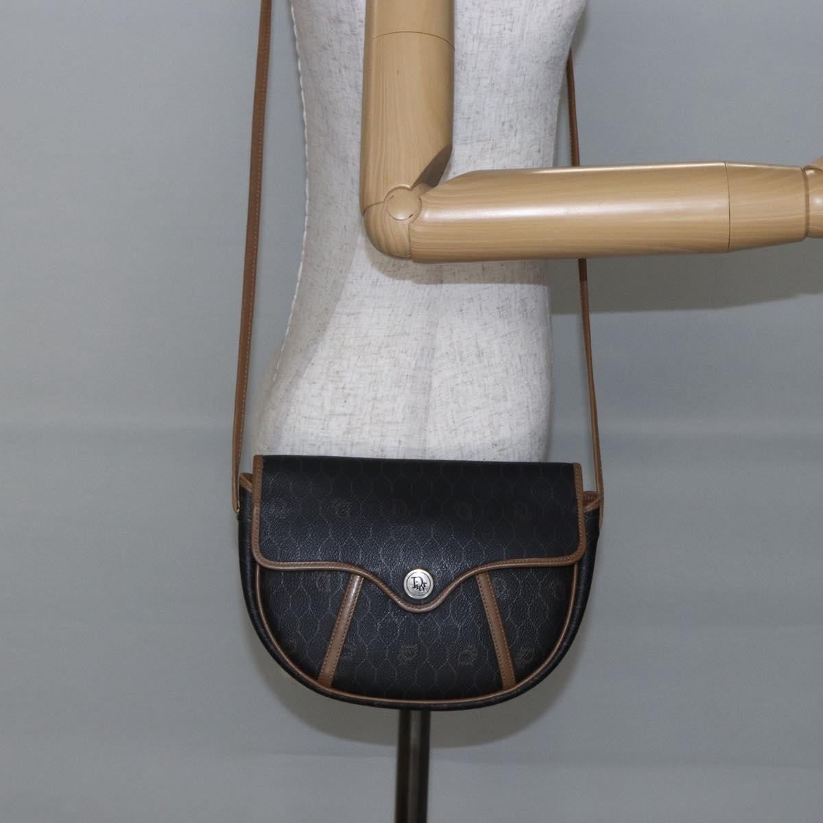 Christian Dior Vintage Honeycomb Flap Canvas And Leather Black Canvas Shoulder Bag Bag (Pre-Owned)